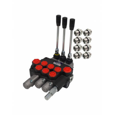 ROZDZIELACZ HYDR. 3 SEKCJE 80L ZATRZASK + PRZYŁĄCZA